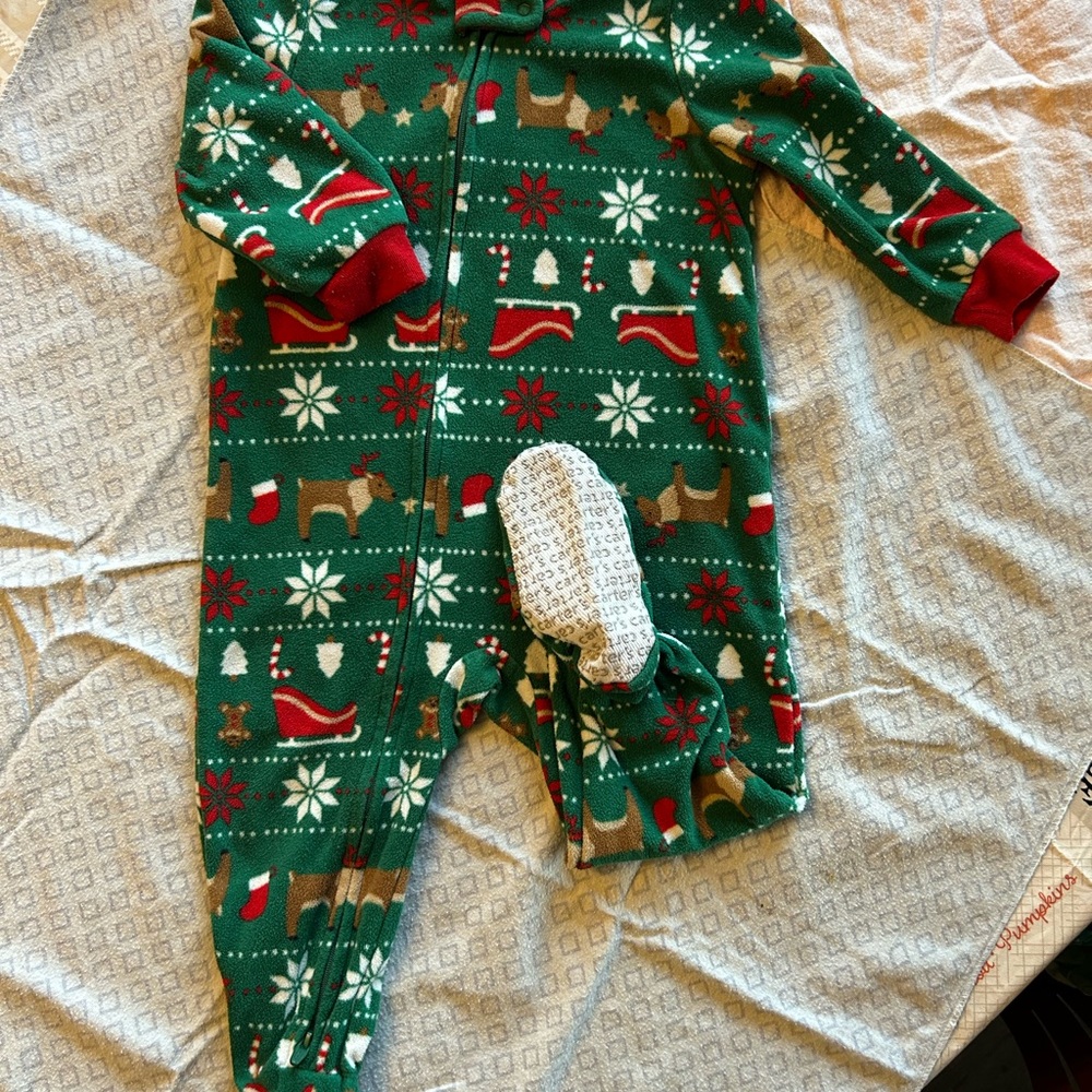 Carter's Green Holiday Footie with Red Accents